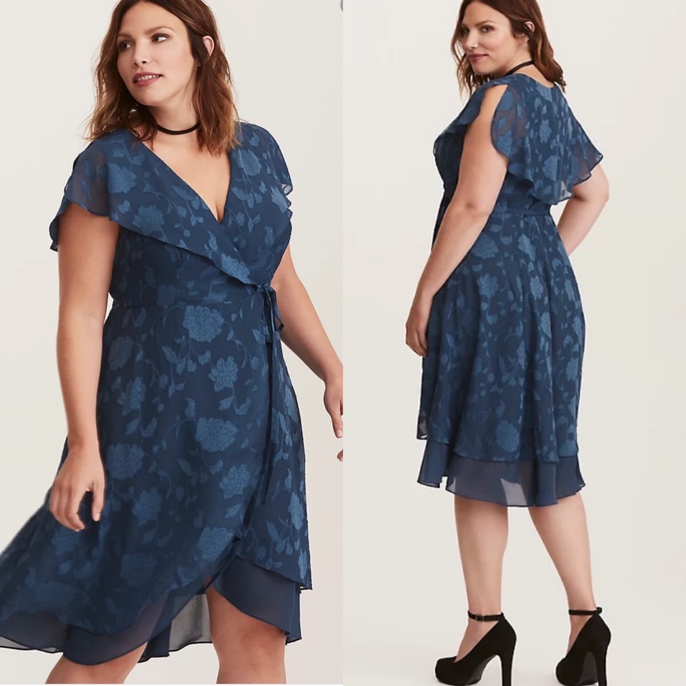 Torrid Blue Floral Wrap Dress